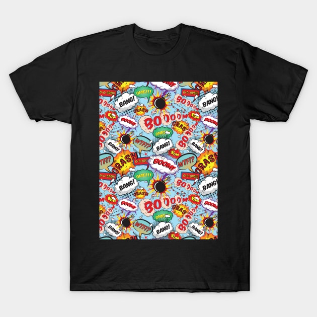 Comic Chatter - Retro Pop Art Comic Book Pattern T-Shirt by SuperSeries